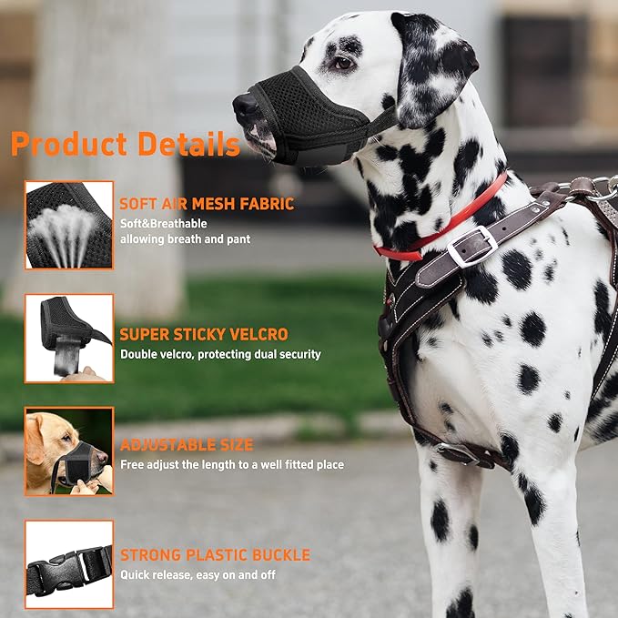 Seyezo Dog Muzzle, Breathable Nylon Muzzles for Small Medium Large Dogs, Soft Air Mesh Pet Muzzles Anti Chewing Allow Eating Drinking, Adjustable Puppy Mouth Cover Prevent Biting 6 Sizes, Black, XS