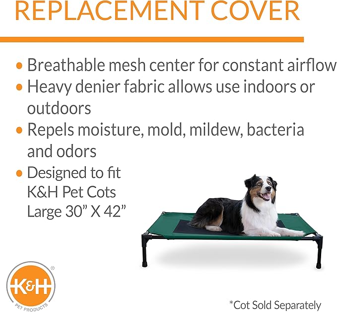K&H Pet Products Original Pet Cot Replacement Cover (Cot Sold Separately) Green/Black Large 42 X 30 Inches