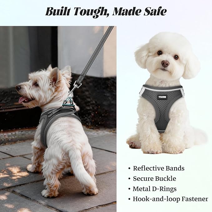 YIMEIS Dog Harness and Leash Set, No Pull Soft Mesh Pet Harness, Reflective Adjustable Puppy Vest for Small Medium Large Dogs, Cats (Gray, X-Small (Pack of 1)