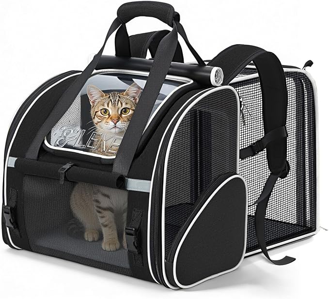 Lekereise Widened Pet Backpack Travel, Wide Pet Carrier Backpack for Cats and Small Dogs up to 18 lbs, Breathable Mesh Backpack Carrier with Sun Shade, Safety Leash, Hand Carry for Travel Vet Car