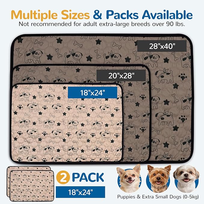 BAEJMJK Washable Dog Pee Pads 4-Layer Super Absorbent Puppy Training Pads Waterproof Non-Slip Leak-Proof Reusable Mats for Potty, Crate, Playpen & Travel(18"x24",Coffee 2-Pack)