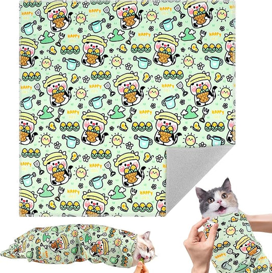 21.7" Cat Grooming Wrap for Cutting Nails, Corn Pattern Self-Adherent Fabric Wrap for Cats, Anti-Scratch Anti-Escape Multifunctional Cat Swaddle Tool for Teeth Brushing, Ear Cleaning