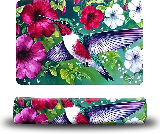 Dog Food Mat, 19.6" x 23.6" Absorbent Pet Feeding Mat for Food and Water, Waterproof Diatom Mud Pet Placemat with Non-Slip Rubber Backing, Cat Bowl Mat for Floors - Petunia Hummingbird