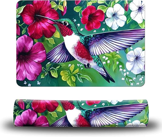 Dog Food Mat, 19.6" x 23.6" Absorbent Pet Feeding Mat for Food and Water, Waterproof Diatom Mud Pet Placemat with Non-Slip Rubber Backing, Cat Bowl Mat for Floors - Petunia Hummingbird