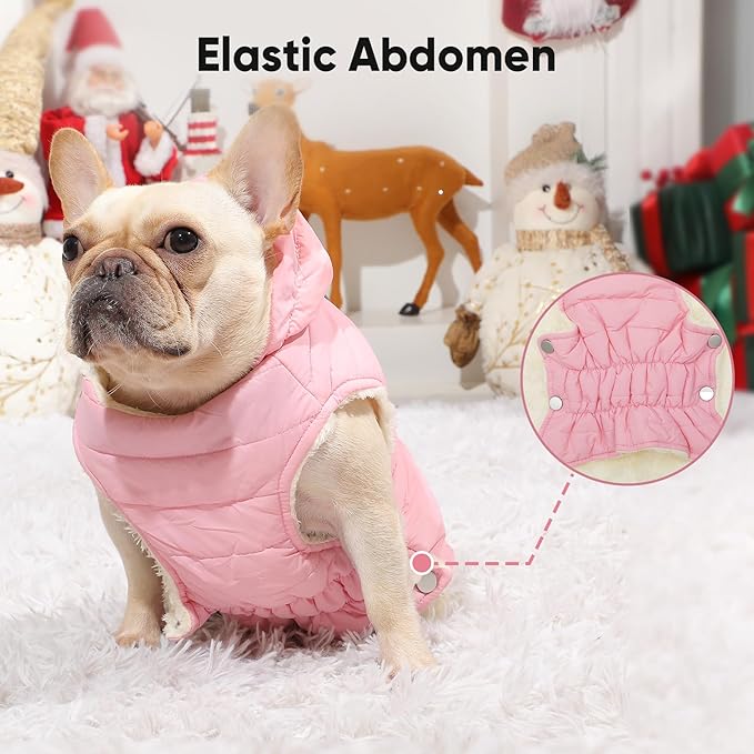 Vecomfy Fleece Lining Dog Hoodie with Harness Built in,Extra Warm Small Dog Jacket in Winter Puppy Coats with Drawstring Hooded,Light Pink S