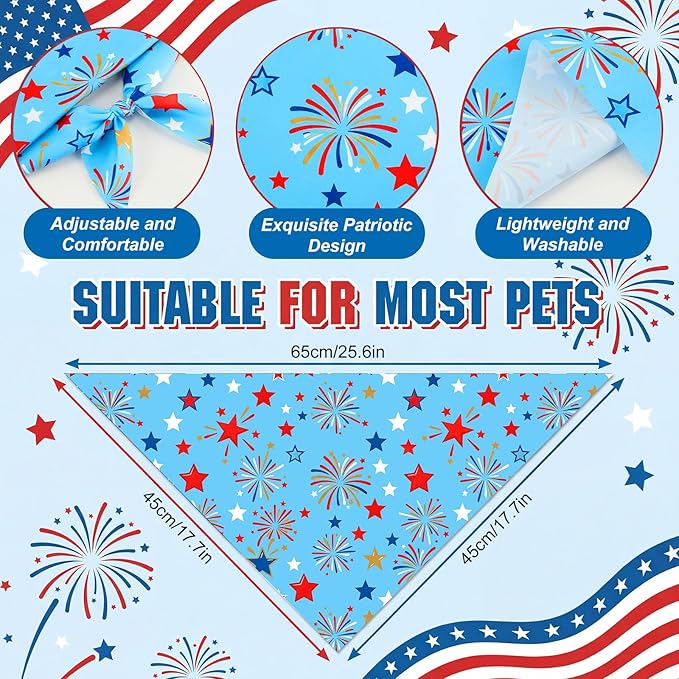 Abbylike 50 Pcs Patriotic Dog Bandanas Bulk 4th of July Bandanas for Dogs Star Triangle Kerchief Bib Scarf Set for Pet Independence Day 250th Anniversary Party Costume, 25 Styles(25.6 x 17.7 x 17.7)