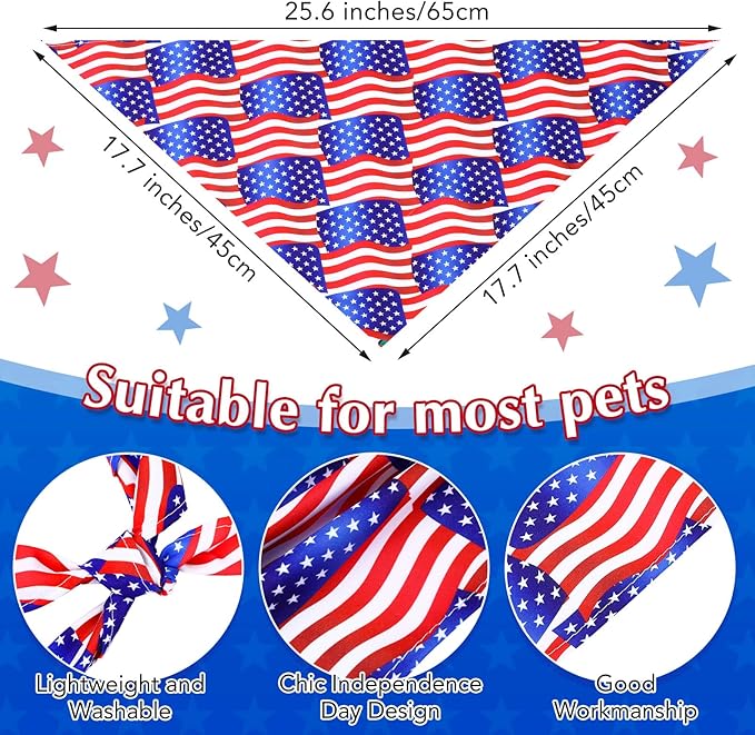 Abbylike 200 Pcs Patriotic Dog Bandanas Bulk 4th of July Bandanas for Dogs Star Triangle Kerchief Bib Scarf Set for Pet Independence Day 250th Anniversary Party Costume, 25 Styles(25.6 x 17.7 x 17.7)