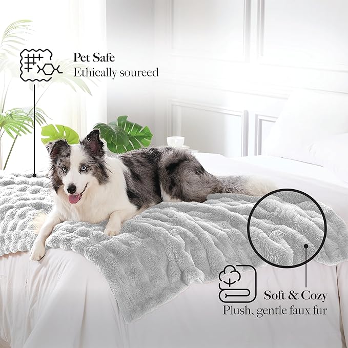 Modern Threads Water-Resistant Faux Rabbit Fur Pet Blanket for Dogs & Cats – Ultra-Soft Couch, Bed & Crate Protector, 30x40 Light Grey