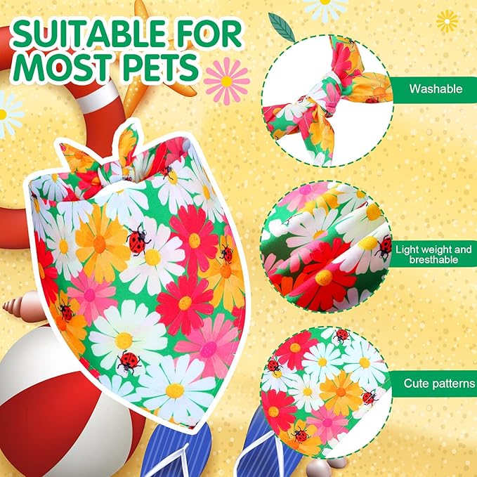 Eccliy 30 Pack Dog Bandanas Summer Bulk Adjustable Flower Dog Scarfs Soft Washable Triangle Polyester Bandana Pet Costume Bibs with Flowers Patterns for Boy Girl Large Pet Grooming Accessories Spring