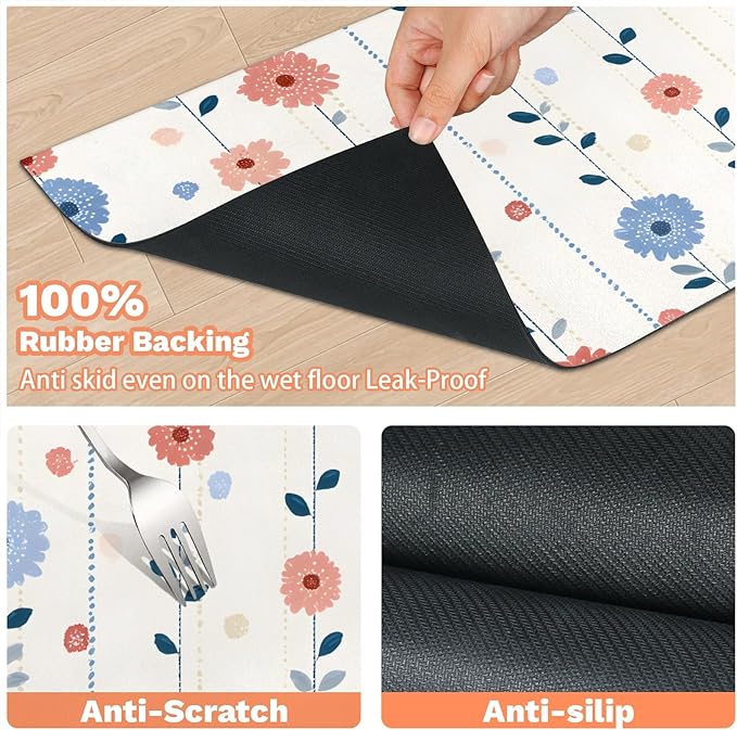 Whispering Spring Floral Dog Food Mat Absorbent Dog Cat Bowl Mat for Food and Water, Quick Dry Pet Feeding Placemats Non-Slip Feeding Mats Pet Supplies, 24" x 32"