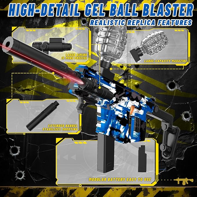 Electric Gel Ball Blaster, High Speed Automatic Splatter Ball Blaster with 60000+ and Goggles, Rechargeable Splatter Ball Toys for Outdoor Activities Shooting Game Party Favors-Blue
