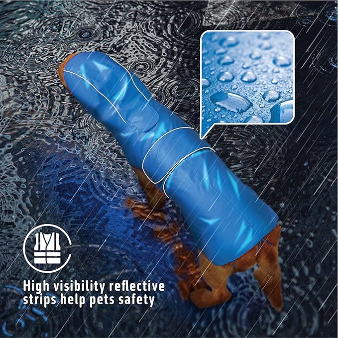 Kimee Dog Raincoat Reversible, Single Side Slicker Poncho Adjustable Waterproof Dog Rain Jacket with Leash Hole/Reflective Stripe Hooded Snowproof Windproof Clothes for Small to 3X-Large Dogs, S