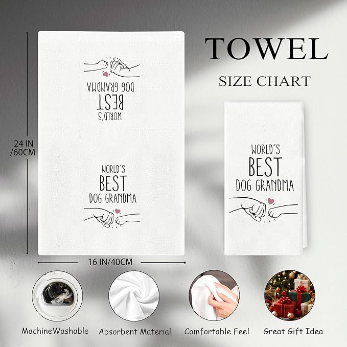 Dog Grandma Kitchen Towels - Dog Lovers Gifts for Grandma, Dog Kitchen Decor, World's Best Dog Grandma Decorative Tea Dish Towels, 16x24