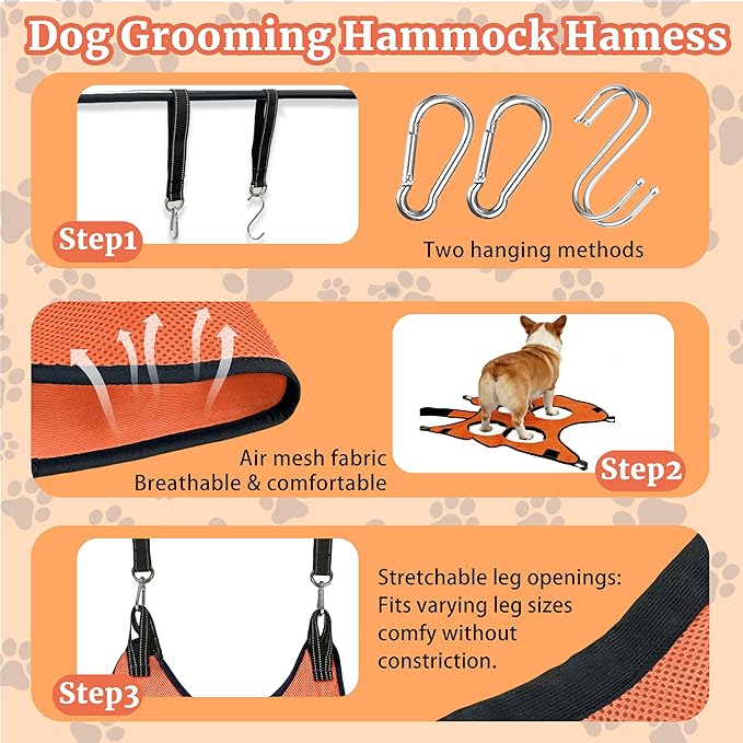 Dog Grooming Hammock Harness, with Elastic Leg Openings for a Flexible Fit, Dog Sling for Nail Trimming, Small Dogs Restraint Hanging Hanger Holder for Clipping Nails (Orange)