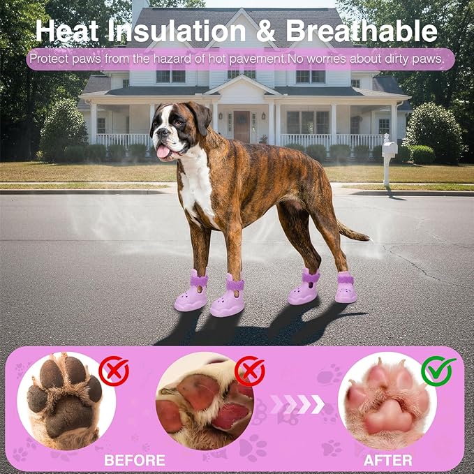 Dog Shoes for Hot Pavement and Snow - Waterproof, Non-Slip, Breathable Booties with Adjustable Straps for Small Medium, and Large Dogs (Purple, XL)