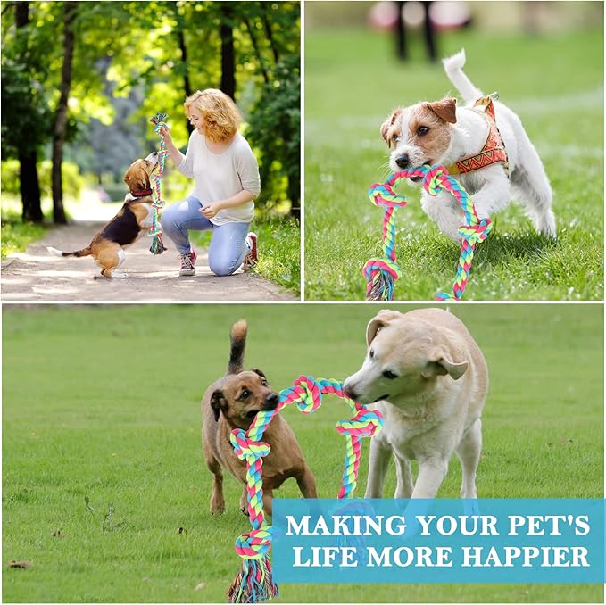 Aitmexcn Dog Rope Toys for Aggressive Chewers, 3 Feet 5 Knots Tough Cotton Rope Chew Toy for Large and Medium Dogs, Tug of War Toy for Boredom and Teeth Cleaning