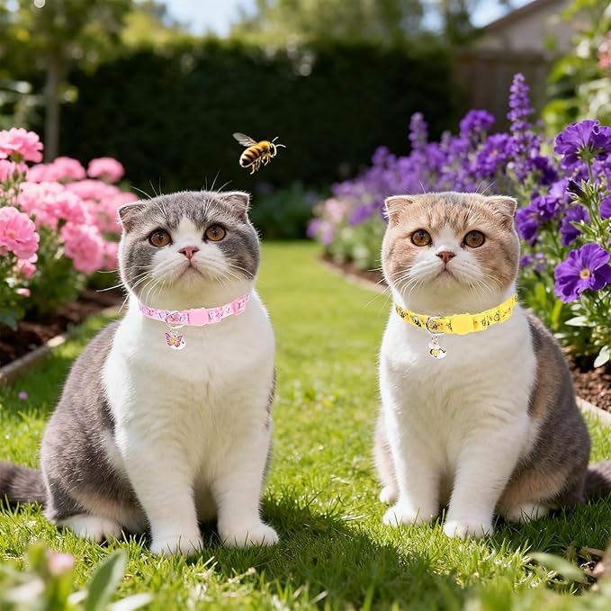 PUPTECK Cat Collar Breakaway with Bells, Kitten Collar Outfit Adjustable for Girl Boy Small Pet Puppy Bunny, Cute Costume Accessory with Safety Release Buckle (Insect)