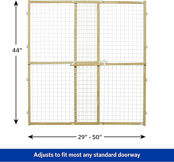 MidWest Homes for Pets Wire Mesh Pet Safety Gate, Dog Gate Expands From 29 - 50 Inches Wide, 44 Inches Tall, Wood, Powder Coated Wire