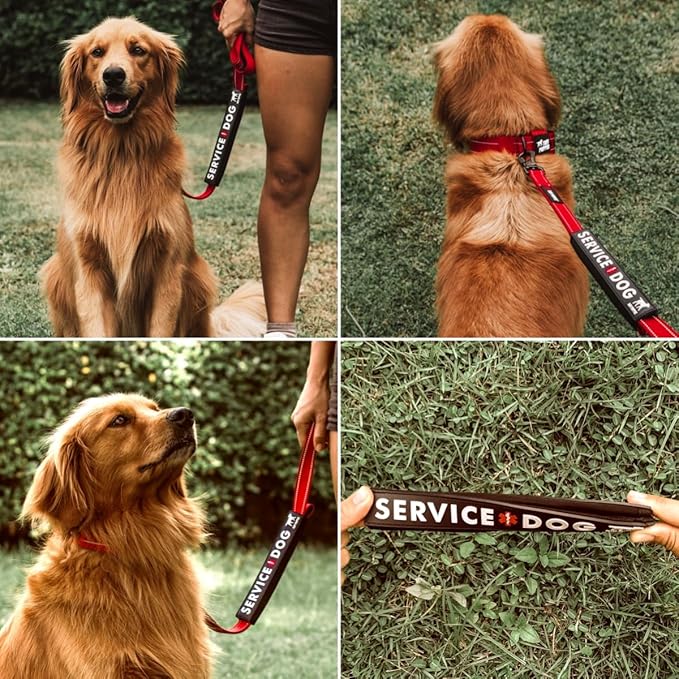 Tuff Pupper Waterproof Leash Sleeve | Fits Any Standard Size 1 Inch Wide Leash | Dual Sided Message | Durable Neoprene & Silicone | Odor & Stink Proof | Easy Secure On & Off (2 Pack, Service Dog)