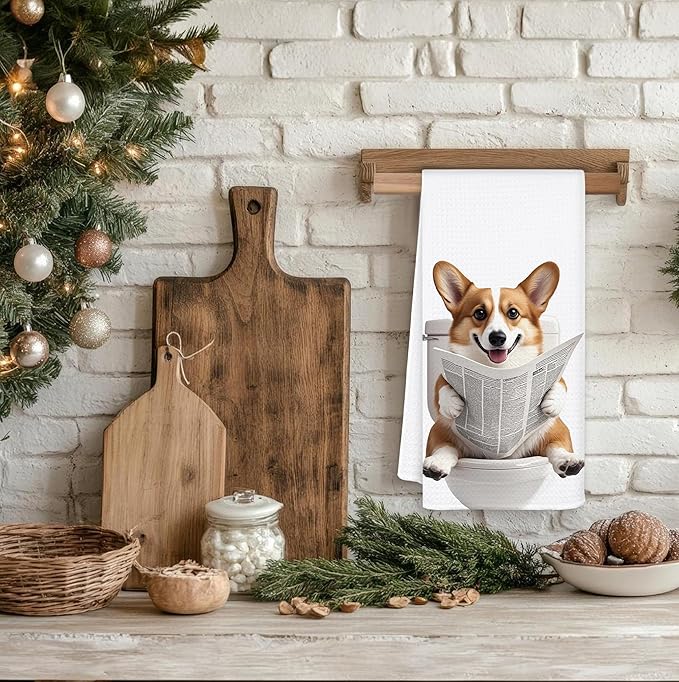 Funny Corgi Dog Hand Towels for Bathroom Washroom, Dog Bathroom Decor, Gifts for Corgi Lovers Women Men, Funny Puppy Dogs Bathrooms Hand Towels, 16x24 Inch