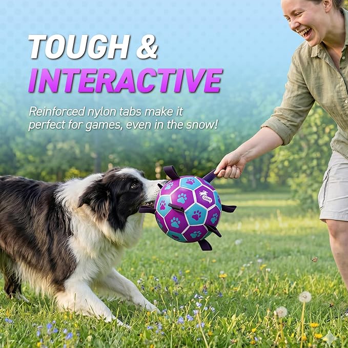 QDAN Dog Ropes Toys Soccer Ball with Straps, Puppy Birthday Gifts, Tug of Toy, Water Toy, Durable Balls for Dogs, Medium Small Breed, 6 Inch