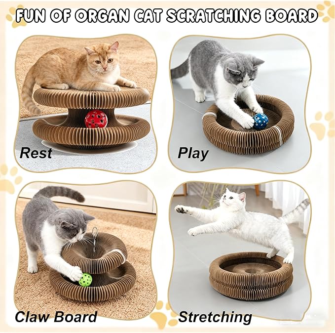 2PCS Magic Organ Cat Scratch Board Sets with 10 Extra Balls，Interactive Cardboard Puzzle Ball Track Toy for Indoor Cats | Collapsible Ball Track with Bell, Eco-Friendly Ring for Play, Chase & Scratch