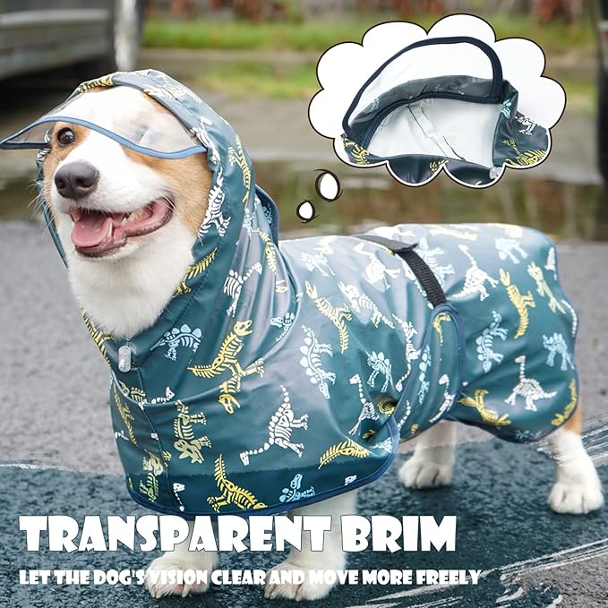 Dog Raincoat for Medium Dogs, Dog Rain Jacket with Clear Hooded, Waterproof Dog Rain Coat with Adjustable Belly Strap, Dogs Safety Vest for Outdoor Adventures Walking(Green,M)