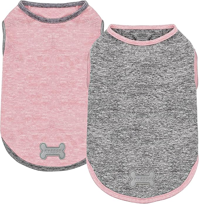 KYEESE 2Pack Dog Shirt, Lightweight Sun Protection Sleeveless Dog T Shirts for Small Dogs Girl, Breathable Pet Reflective Tank Top Summer Dogs Clothes for Outdoor Walking, Pink+Grey, M