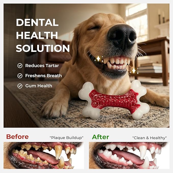 Kseroo 2-Pack Dog Toys for Aggressive Chewers Medium/Large Breed, 8-Inch Solid Nylon Dog Chew Bones, Beef Flavored Tough Dog Toys for 20-90lb Dogs, Red