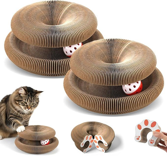 2 Pack Cat Scratcher Toy with Bells, Magic Organ Foldable Cat Scratching Board for Indoor Adult Cats Reduce Boredom, Interactive Toys for Kitten Exercise Anxiety Relief (Brown, 2 Pack)