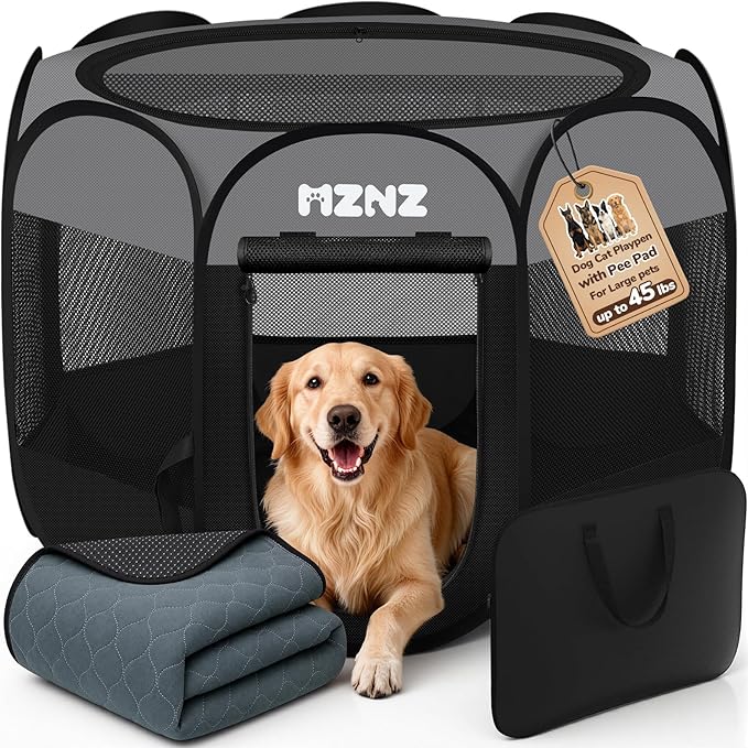 Dog Playpen with Pee Pad, Portable Puppy Pet Crate Indoors for Small/Medium/Large Dogs Cats Rabbits, Foldable Dog Cage Enclosure for Outdoor, Pop Up Dogs Tent Kennel with Carrying Case, Dark Grey