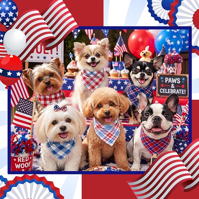 Abbylike 50 Pcs Patriotic Plaid Dog Bandanas Bulk 4th of July Bandanas for Dogs Triangle Kerchief Bib Scarf Set for Pet Independence Day 250th Anniversary Party Costume, 25 Styles(19.7 x 13.8 x 13.8)