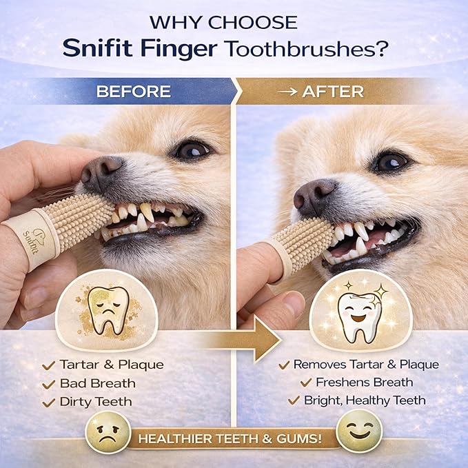 Dog Finger Toothbrush for Small & Large Dogs - Reusable Soft Silicone Dog Dental Finger Brush Fit All Breed Sizes - Non-Toxic Finger Teeth Cleaner for Dogs Prevents Bad Breath & Oral Care-Beige