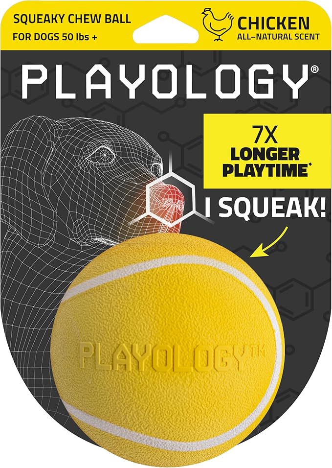 Playology Dog Toys | Squeaky Chew Ball for Large Dogs | Chicken Scented Jumbo Dog Ball | Bouncy Floating Chew Toys for Fetch
