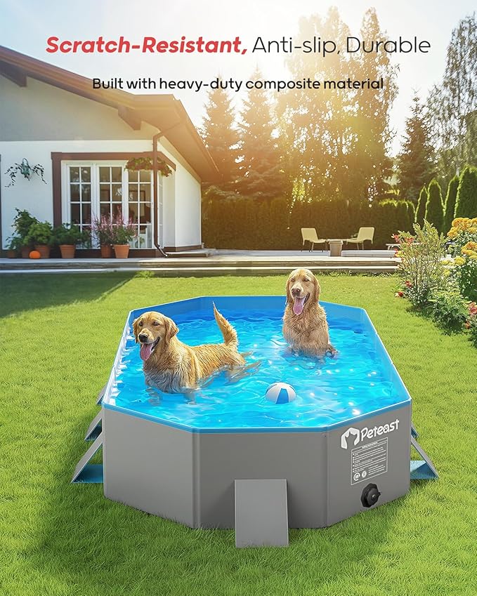Peteast Foldable Dog Pool with Sturdy Square Design, Durable 71" Lx39 Wx12 D Extra Large Portable Pet Bathtub with Reinforced Sidewalls for Stability, Ideal for Indoor & Outdoor Use (Blue&Gray)