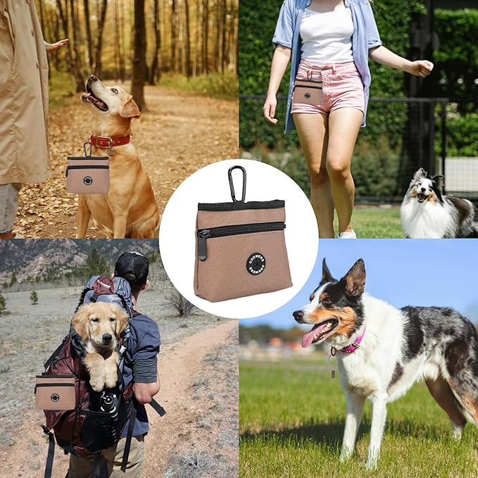 Dog Treat Pouch with Pet Training Clicker, Detachable Dog Puppy Training Treat Bag, 900D Oxford Cloth Magnetic Closure Small Dog Walking Bag for Travel or Outdoor Use (Coffee)