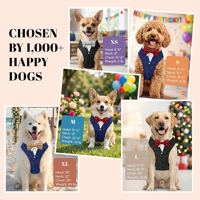 AVERYDAY Dog Tuxedo for Wedding Outfit, Dog Suit and Tie Costumes for Birthday, Halloween, Cosplay, Christmas Party, Pet Formal Wear with Bowtie, Tux for Medium Large Dogs, Bulldog, Labrador, Husky
