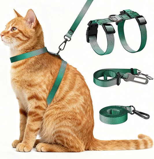 Cat Harness and Leash Set, 3-in-1 Escape Proof Adjustable, Comfortable Soft Lightweight, Safe, Easy to Wear, Walking Travel Kitten Harness for Small Medium Cats (Light Green)