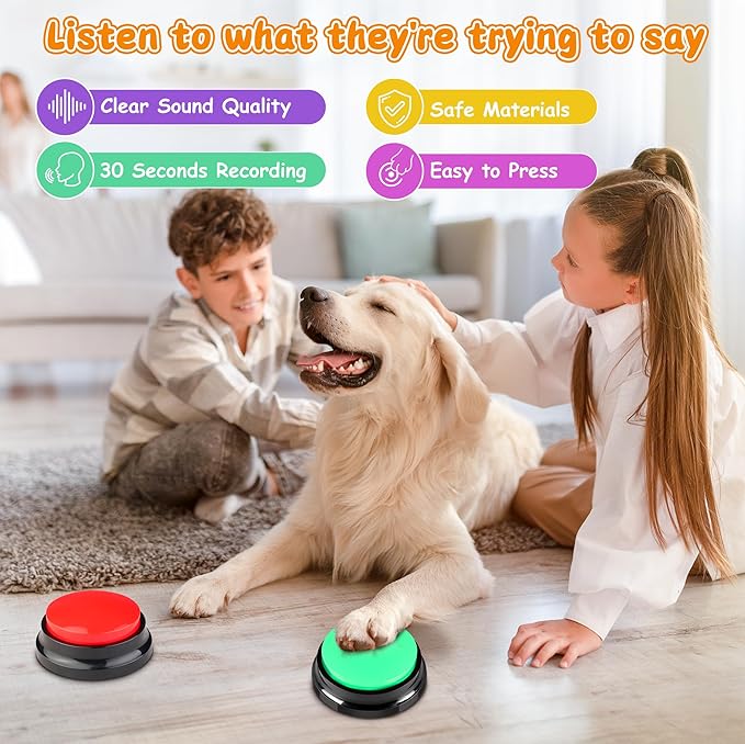 8 Color Dog Buttons for Communication,Voice Recording Button, Pet Training Buzzer, 30 Second Record & Playback, Gift for Dogs/Cats