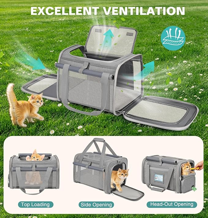 Soft Cat Carrier for Pets Up to 20 Lbs, Collapsible Cat Carrier Bag with Privacy Curtains, Airline Approved Small Pet Carrier for Small Medium Cats Dogs Puppy, Washable Soft Pet Travel Bag Dog Carrier