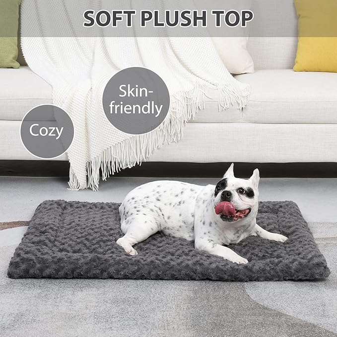 Washable Dog Bed Reversible Dog Beds for Crate Soft Fluffy Kennel Pad Anti-Slip Pet Sleeping Mat for Large Jumbo Medium Small Dogs (Grey, 48.00" x 30.00" x 1.50")