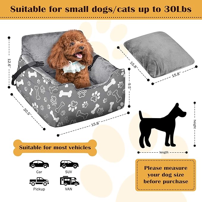 Dog Car Seats for Small Medium Sized Dogs Carseat for Car Funny Fuzzy Pet Dog Booster Car Seat Puppy Under 32 Lbs with Soft Plush Cushion&Washable Removable Cover