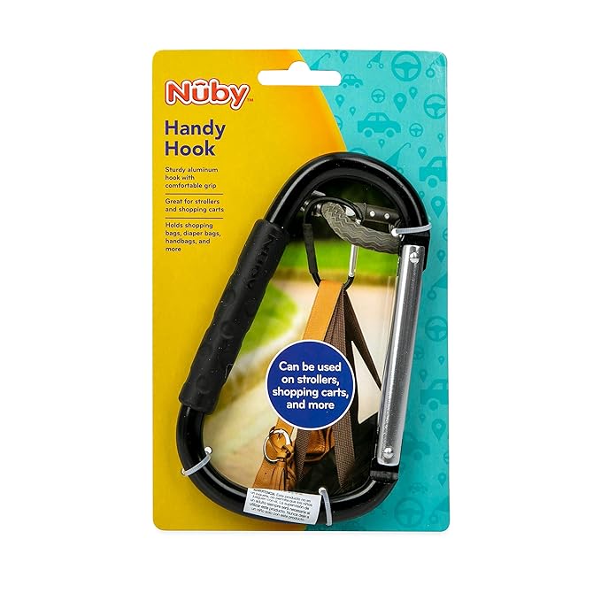 Nuby Large Handy Hook Carabiner Stroller Clip with Textured Soft Grip - Black (Pack of 2)