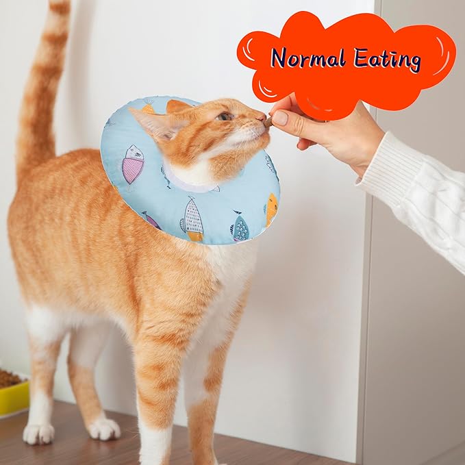 Seyezo Cat Cone Collar Soft, Spay Soft Cones to Stop Licking, Cat Neck Donut Pillow After Surgery, Spay Cones for Kittens, Soft Recovery Cone for Cats, Elizabethan Kitten Cones (Blue Fish, Medium)