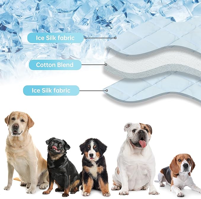 Dog Cooling Mat, Pet Washable Non-Toxic Summer Dogs Cats Cooling Pads Sleeping Kennel Mats Cool Ice Blanket for Indoor & Outdoor Dog Beach Essentials Gray Large