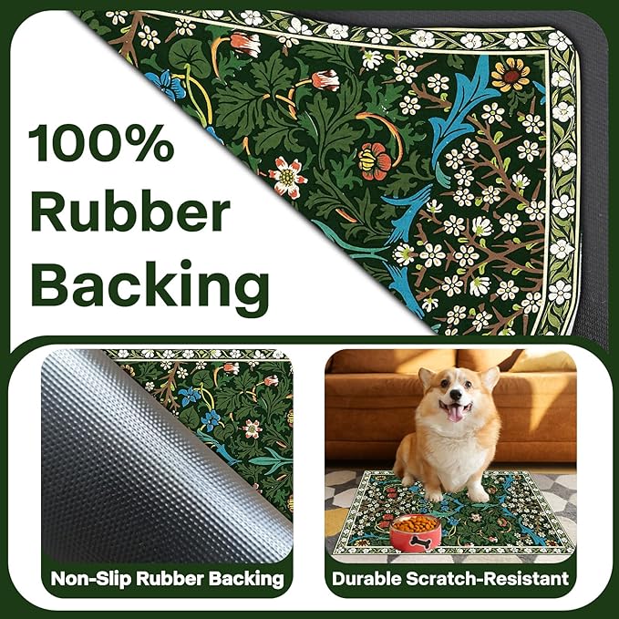 Pet Dog Cat Food Mat, Absorbent Dog Bowl Mat for Food and Water, Quick Dry Placemats Feeding Mats with Non Slip Rubber for Floors Indoor Puppy Pet Accessories Supplies 16 * 24 inch, Dark Flowers