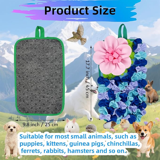 Snuffle Mat for Dogs, Snuffle Mat for Cats Rabbit Foraging Mat Interactive Feed Game Puzzle Toy for Rabbit Bunny Guinea Pigs Chinchillas Ferrets Feeding Mat Bedding Cage Accessories Blue-Purple