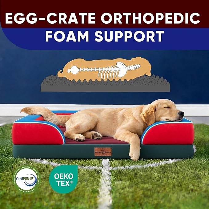 Comfort Expression Orthopedic Dog Bed for Extra Large Dogs 45x35 Inch, Waterproof Egg Crate Foam XL Pet Bed with Bolsters, Dog Couch with Washable Cover & Non-Slip Bottom, San Francisco
