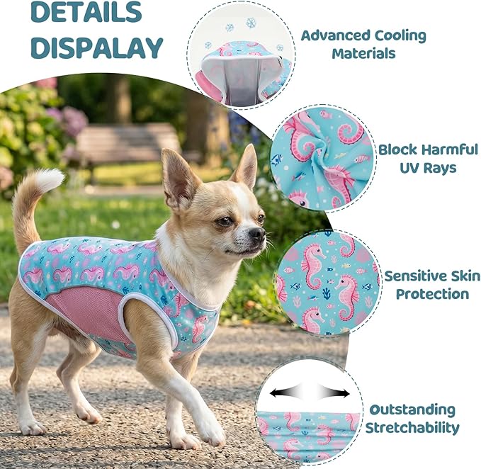UPF 50+ Sun Protection Dog T-Shirt, 2 Pack Lightweight Sleeveless Dog Vest for Small Medium Dogs Girl – Reflective Strips, Quick-Dry Pet Apparel, Sports Fan Shirt P23ST00513XL