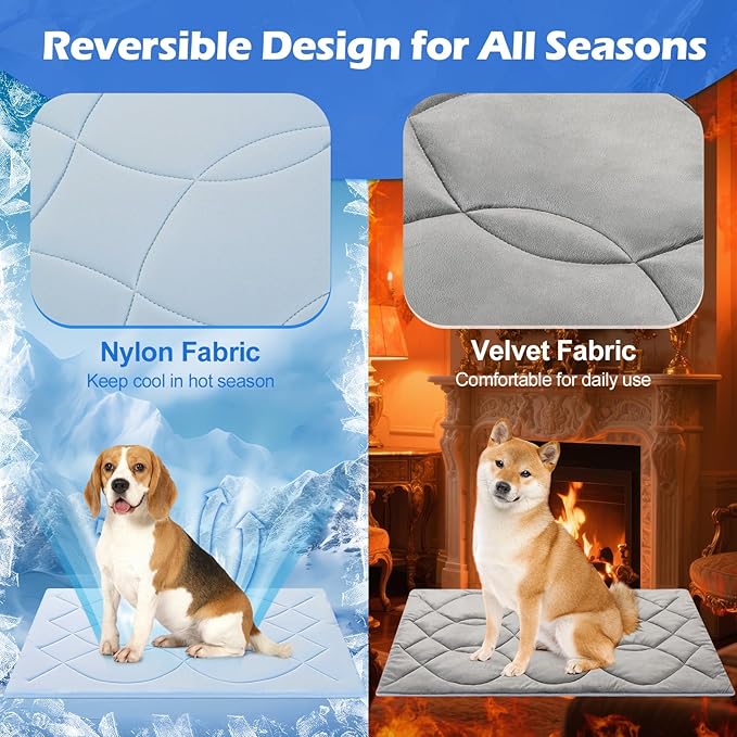 Dog Cooling Mat, 59'' × 40'' Extra Large, Q-Max>0.4 Self-Cooling Mat for Dog Reversible (Cool & Warm), Double-Sided Pet Cool Pads for Summer, Crate, Kennel, Machine Washable, Non-Gel, Blue+Grey